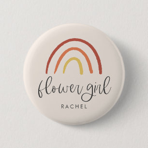 Badge Rond 5 Cm Fille Fleur Personnalisée Arc-en-ciel en terre cui