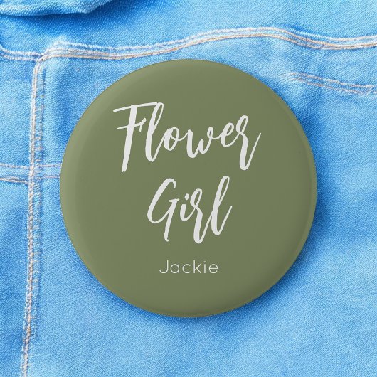 Badge Rond 5 Cm Fille Fleur Sage Vert Blanc Mariage
