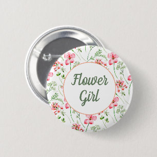 Badge Rond 5 Cm Fille Fleur sauvage couleur aquarelle