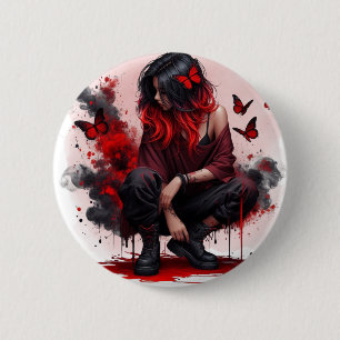 Badge Rond 5 Cm Fille grunge papillon rouge