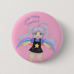 Badge Rond 5 Cm Fille Heureuse Illustration Dessinée à la Main – P