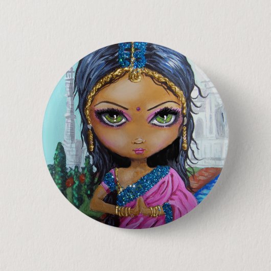 Badge Rond 5 Cm fille indienne (Devant)