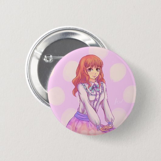 Badge Rond 5 Cm Fille Macaron rose (Devant & derrière)