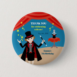 Badge Rond 5 Cm Fille magicien Spectacle Anniversaire