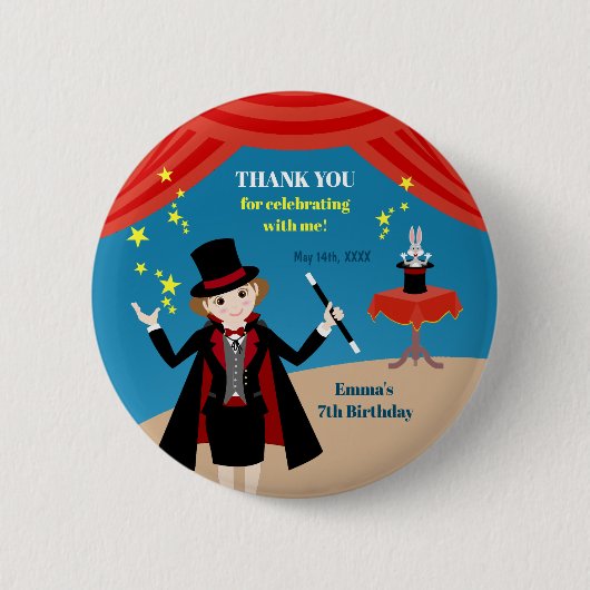 Badge Rond 5 Cm Fille magicien Spectacle Anniversaire (Devant)