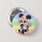 Badge Rond 5 Cm Fille mignonne de panda d'Anime d'arc-en-ciel (Devant & derrière)