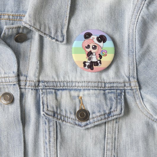 Badge Rond 5 Cm Fille mignonne de panda d'Anime d'arc-en-ciel (En situation)