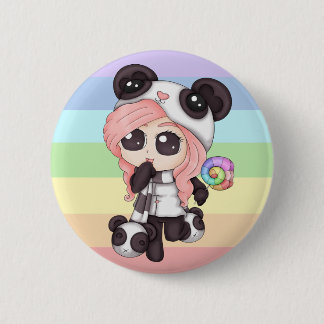 Badge Rond 5 Cm Fille mignonne de panda d'Anime d'arc-en-ciel