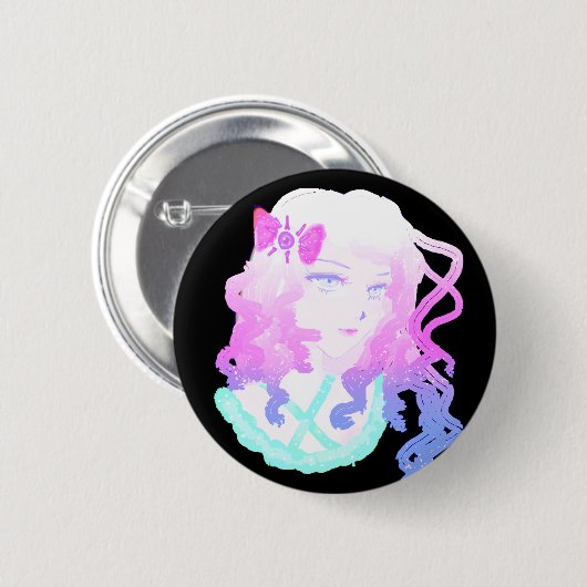 Badge Rond 5 Cm Fille mignonne déplaisante en pastel de Kawaii de (Devant & derrière)