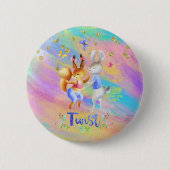 Badge Rond 5 Cm Fille mignonne rose violet Bleu Forêt Animation (Devant)