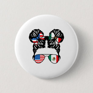 Badge Rond 5 Cm Fille moitié américaine moitié mexicaine Drapeau É