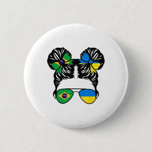 Badge Rond 5 Cm Fille moitié brésilienne moitié ukrainienne Brésil