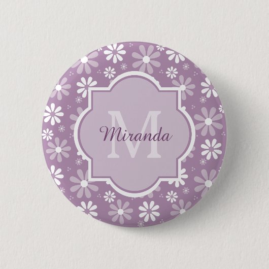 Badge Rond 5 Cm Fille Monogramme Lumière Purple Daisy Fleurs et no (Devant)