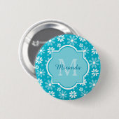 Badge Rond 5 Cm Fille Monogramme Turquoise Daisy Fleurs Avec Nom (Devant & derrière)