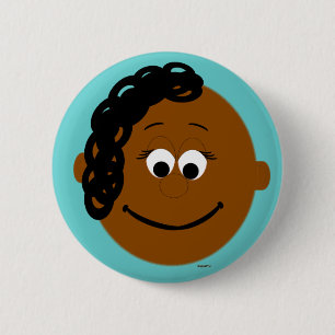 Badge Rond 5 Cm Fille numérique face Ponytail couleur peau foncée