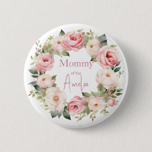 Badge Rond 5 Cm Fille Ourson Bohème Rose Ours Floral Anniversaire