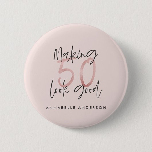 Badge Rond 5 Cm Fille parties scintillant rose moderne design 50e (Devant)
