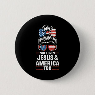 Badge Rond 5 Cm Fille patriotique aime jésus et l'amérique aussi l