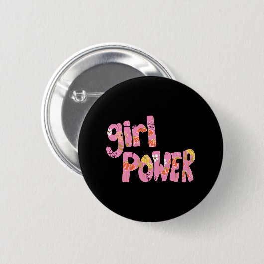 Badge Rond 5 Cm Fille Power Floral Pattern Lettering 92 (Devant & derrière)