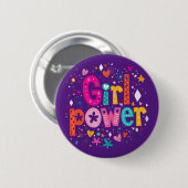 Badge Rond 5 Cm Fille Power Glossy violet (Devant & derrière)