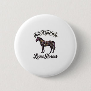 Badge Rond 5 Cm Fille qui aime les chevaux Design floral vintage d
