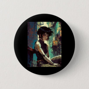 Badge Rond 5 Cm Fille Rétro Anime Cyberpunk Guerrière de l'Avenir 
