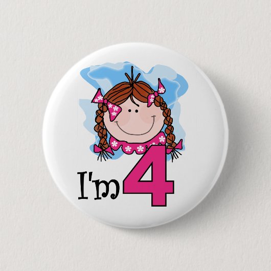 Badge Rond 5 Cm Fille rousse j'ai quatre ans (Devant)