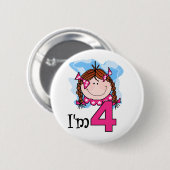 Badge Rond 5 Cm Fille rousse j'ai quatre ans (Devant & derrière)