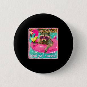 Badge Rond 5 Cm Fille sauvageonne féline de raton laveur de plage