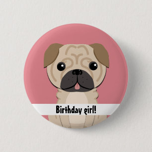 Badge Rond 5 Cm Fille simple d'anniversaire de carlin