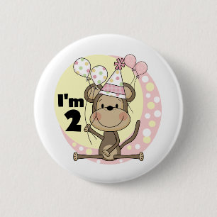Badge Rond 5 Cm Fille singe en Casquette de fête 2e anniversaire