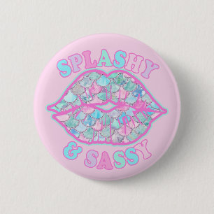 Badge Rond 5 Cm Fille Splashy & Sassy Rose Turquoise Mermaid Kiss