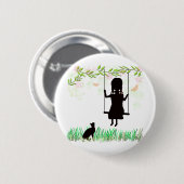 Badge Rond 5 Cm Fille sur l'oscillation avec le chat (Devant & derrière)