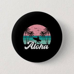 Badge Rond 5 Cm Fille surfeuse Aloha Hawaï Surf hawaïen vintage