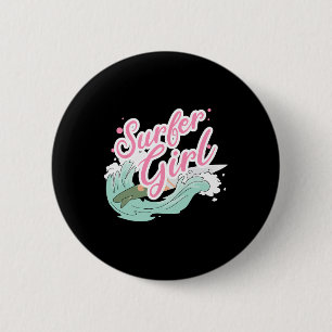 Badge Rond 5 Cm Fille surfeuse faisant du surf