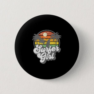 Badge Rond 5 Cm Fille surfeuse plage rétro 70s vintage vacances de