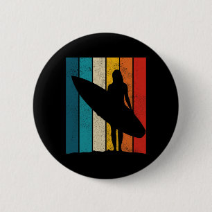 Badge Rond 5 Cm Fille Surfeuse Vintage Surf Plage Surfant Surfant