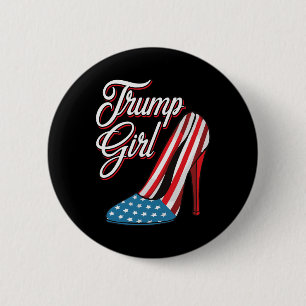 Badge Rond 5 Cm Fille Trump 2025 Talons Hauts Drapeau Américain Fe