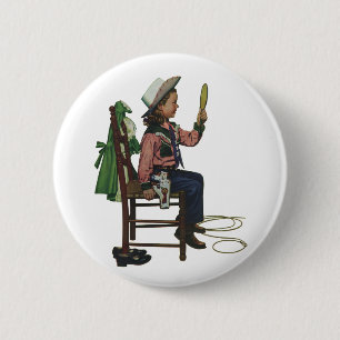 Badge Rond 5 Cm Fille Vintage Cowgirl regardant dans un miroir Ell