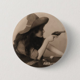 Badge Rond 5 Cm Fille vintage de vache