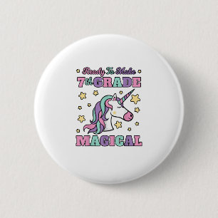 Badge Rond 5 Cm Filles 7E Année Retour À L'École Magique Unicorne