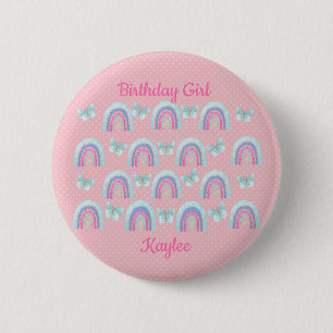 Badge Rond 5 Cm Filles d'anniversaire Rainbows, papillons et Pois