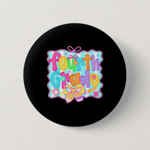 Badge Rond 5 Cm Filles de 4e année avec nœud coquette de rentrée s