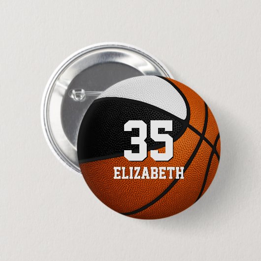 Badge Rond 5 Cm Filles garçons noir blanc basketball couleurs de l (Devant & derrière)