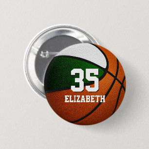 Badge Rond 5 Cm Filles garçons vert blanc de basket couleurs de l'