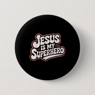 Badge Rond 5 Cm Filles Jésus Est Mon Superhéros Christian Toddler