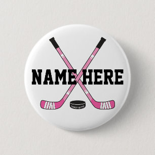 Badge Rond 5 Cm Filles Joueuse de hockey personnalisée Nom Pink Pi