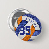 Badge Rond 5 Cm filles nom bleu orange volleball équipe couleurs (Devant & derrière)