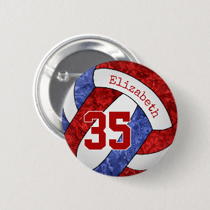 Badge Rond 5 Cm filles nom rouge bleu volleball équipe couleurs
