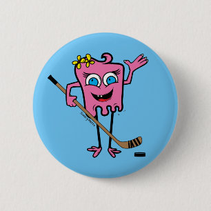 Badge Rond 5 Cm Filles Pink Hockey Monster Joueur Pinback Flare